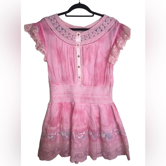 NEW LoveShackFancy Fontana Flutter Sleeve Lace Dress Size Medium - Picture 2 of 12